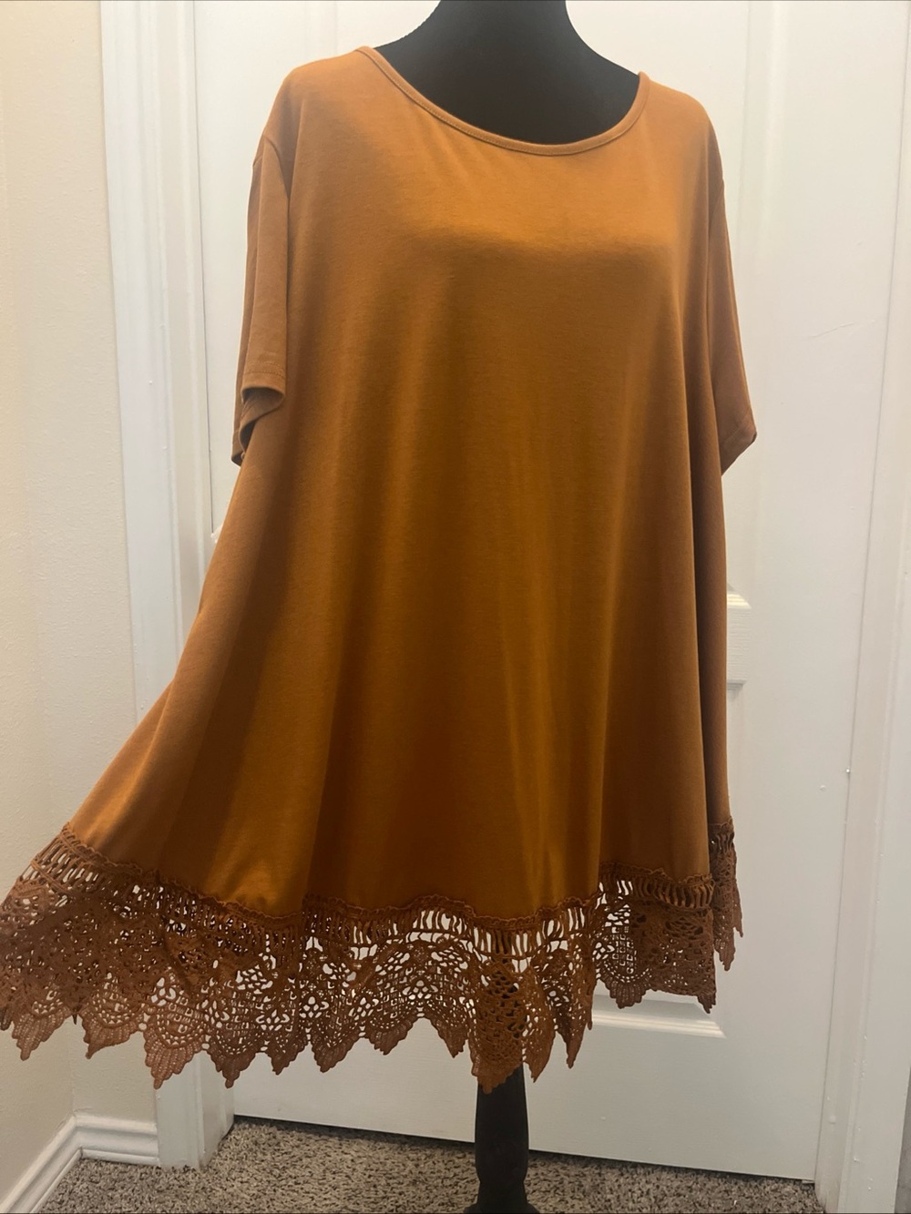 XIAOM Aanji Women’s Short Sleeve 3X With Crochet Trim Rust Color Brown Sleevele